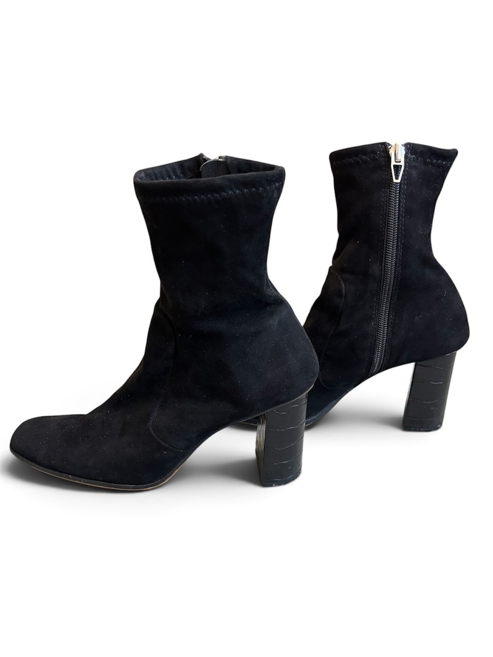 Dolce Vita Black Suede Square Toe Mid Calf Chunky Heel Boots Size 6.5